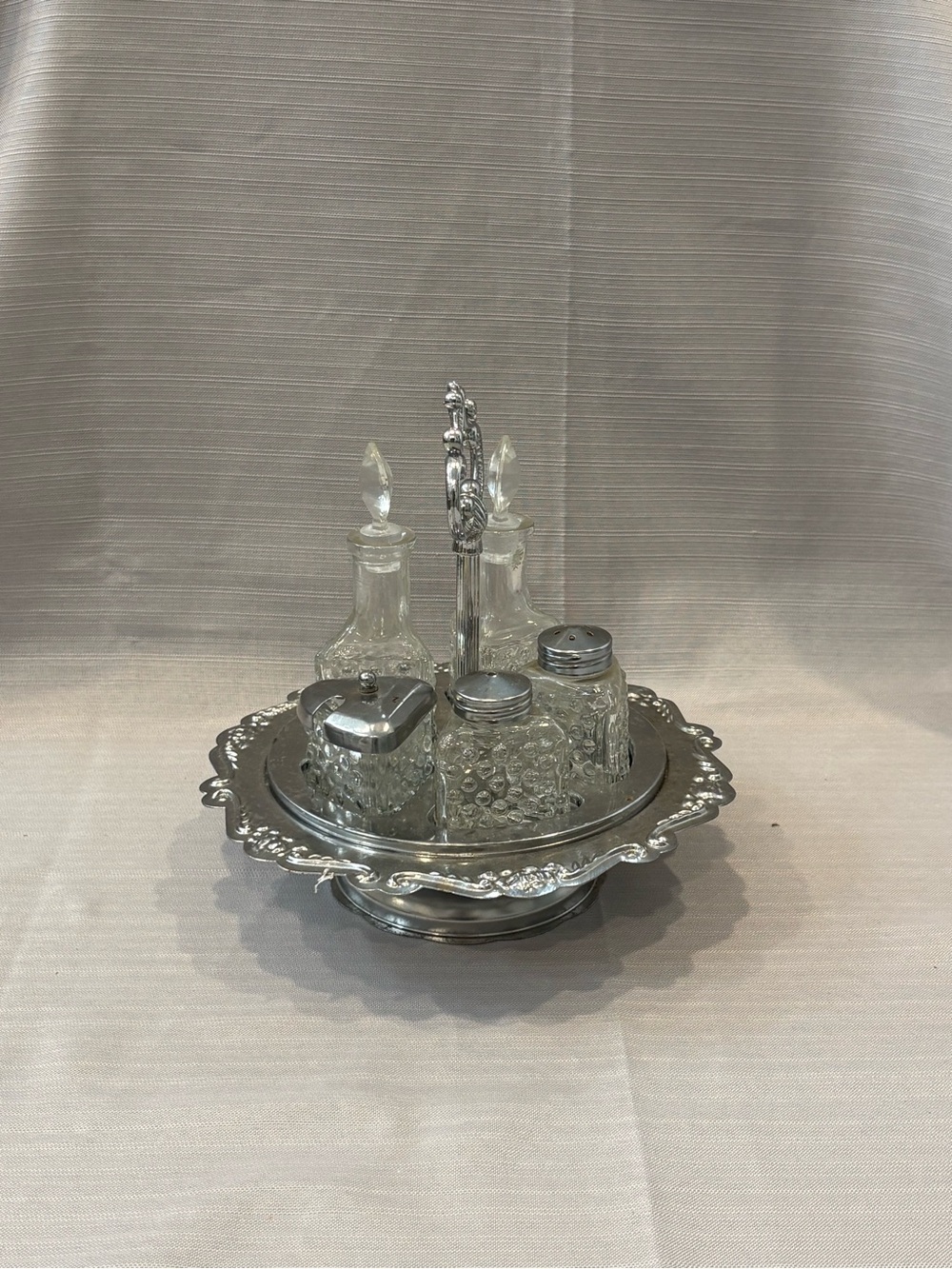 Silver-Tone Glass Cruet and Condiment Set - Clear